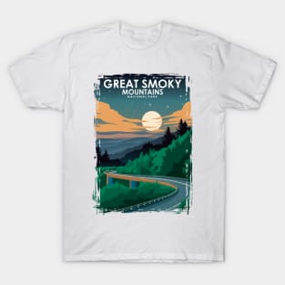 Great Smoky Mountains National Park Vintage Minimal Travel Poster at Night T-Shirt